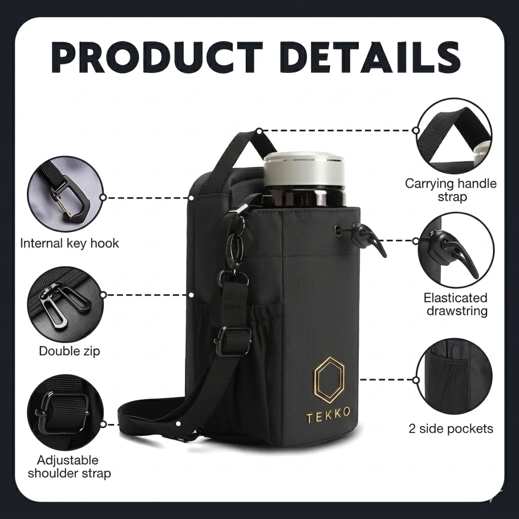 Tekko SnapGrip — Magnetic Gym Bag with Water Bottle & Phone Holder